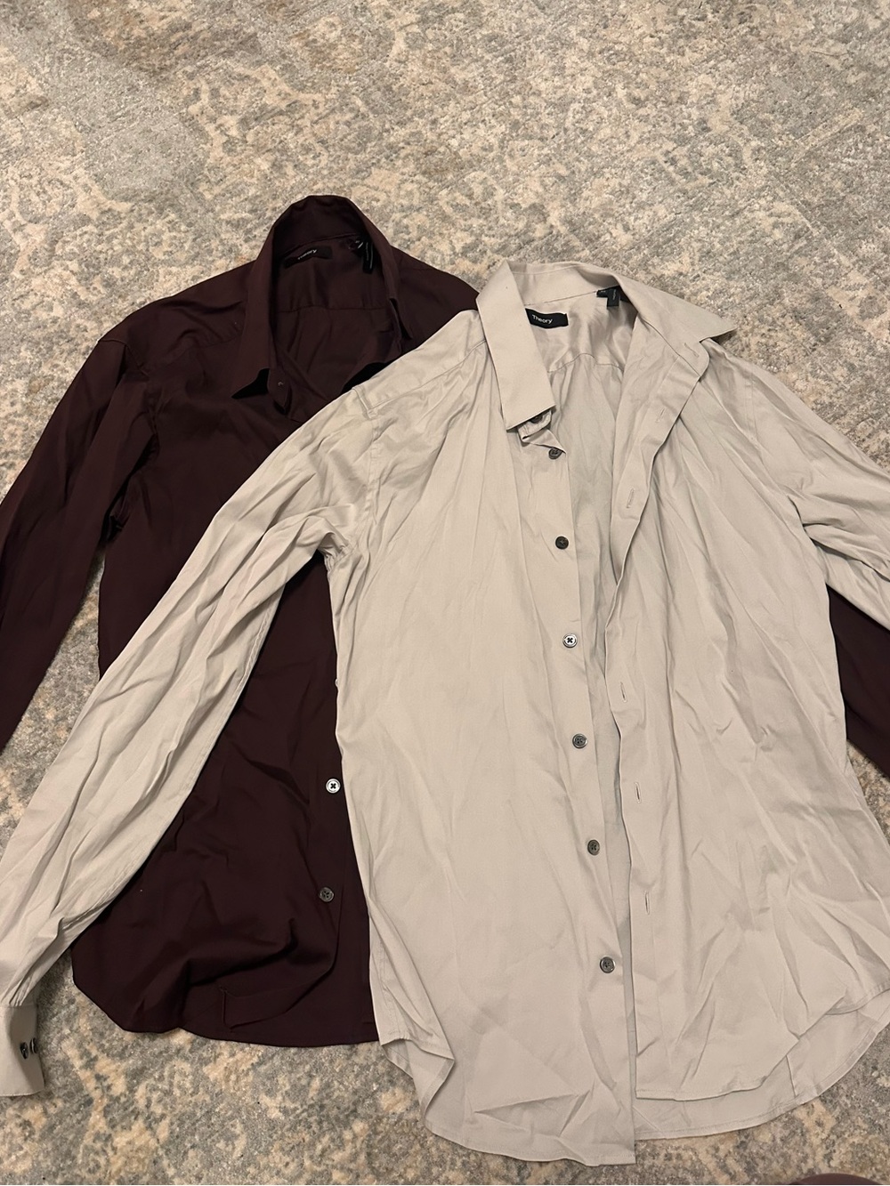 Theory Men's Button-Up Shirt Duo — Light Gray and Deep Burgundy - Picture 1 of 2